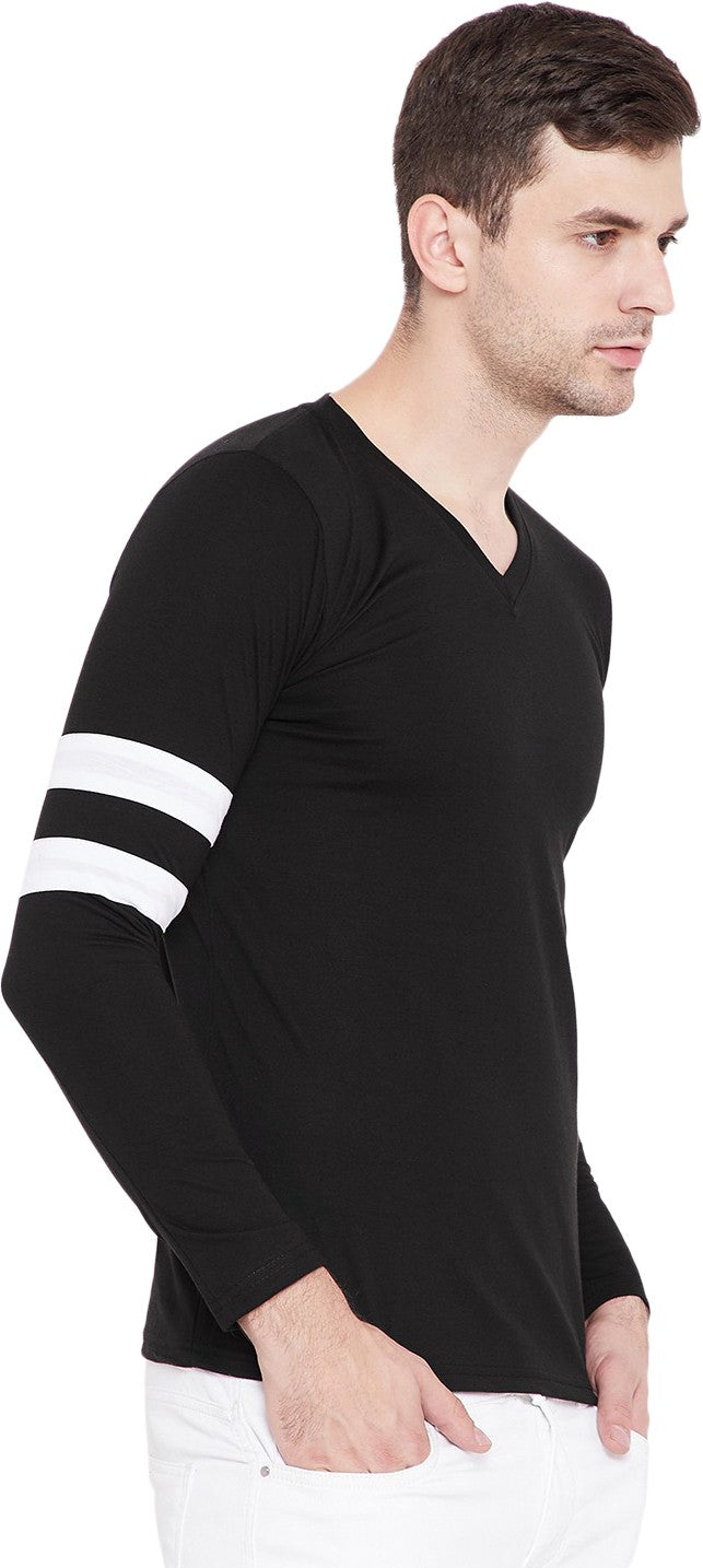 Black & White Solid Men V Neck T-Shirt Zabolo