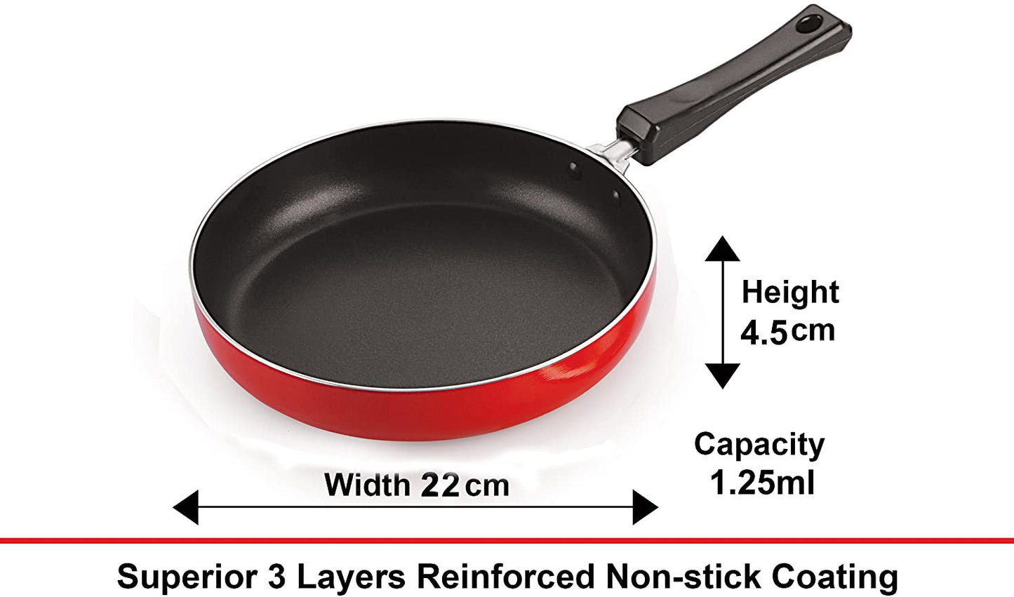 Fry Pan Non Induction with Bakelite handle Fry Pan 22 cm diameter 1.25 L capacity  (Aluminum, Non-stick) Zabolo