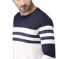 Round Neck Full Sleeves Cotton T-Shirt Striped Men Round Neck White, Blue T-Shirt Zabolo