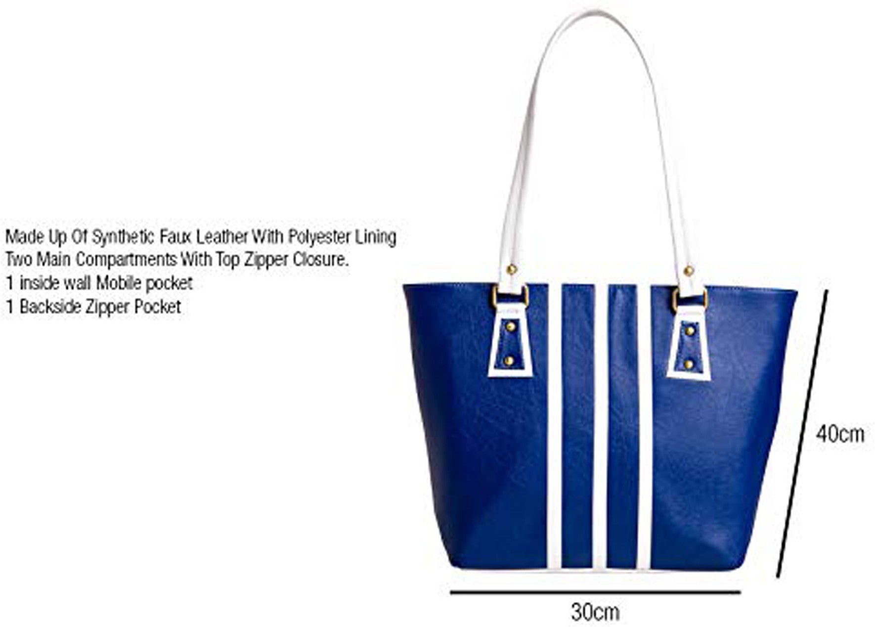 Women Hand Bag White & Blue Shoulder Bag - Extra Spacious Zabolo