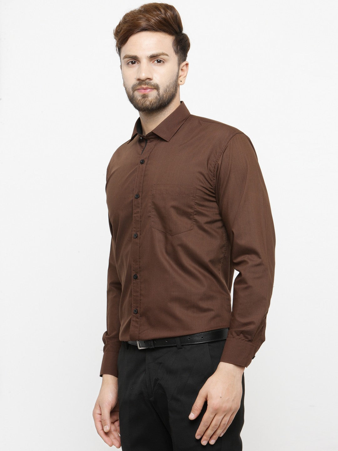 OLMA Men Slim Fit Solid Spread Collar Formal Shirt (Full Sleeve, Brown) Zabolo