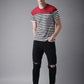 Red black White H Sleeves T-Shirt Striped Men Round Neck Red, White, Black T-Shirt Zabolo