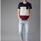 Blue white red pocket H Sleeves T-Shirt Striped Men Round Neck Red, White, Blue T-Shirt Zabolo