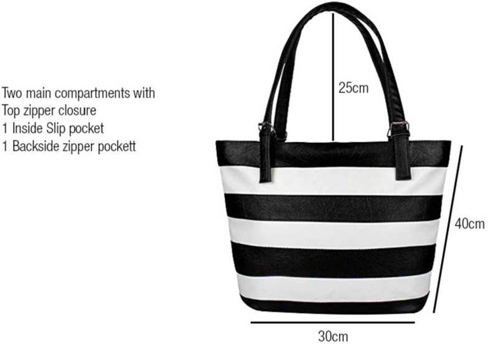 Women Shoulder Bag - Extra Spacious (White & Black) Zabolo