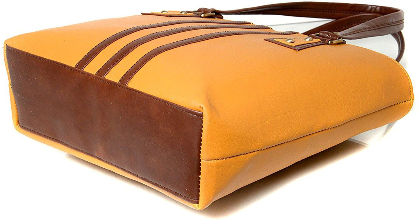 Women Shoulder Bag - Extra Spacious (Yellow & Brown) Zabolo