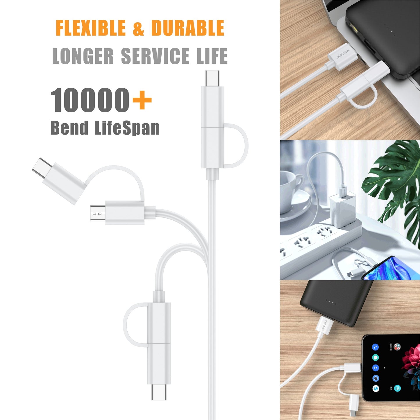 Zabolo 2 in 1 Fast Charging & Sync Portable USB Data Cable 2.4 A, 1.2 Meter (USB Type C & Micro USB Cable) Zabolo